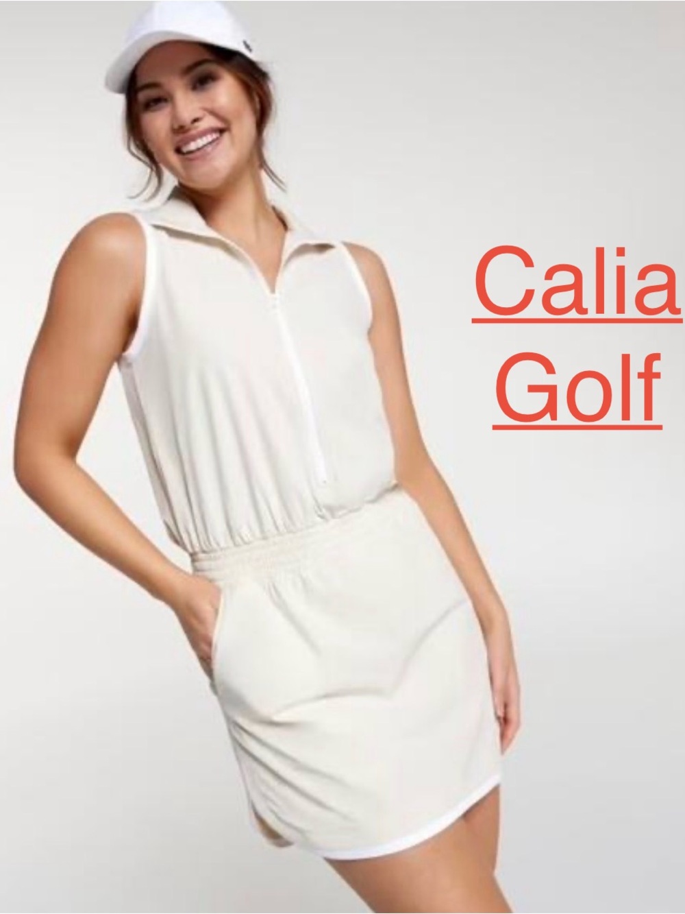 Calia Golf | Sleeveless Zip-Front Collared Light Sand Athletic Dress- Size XL
